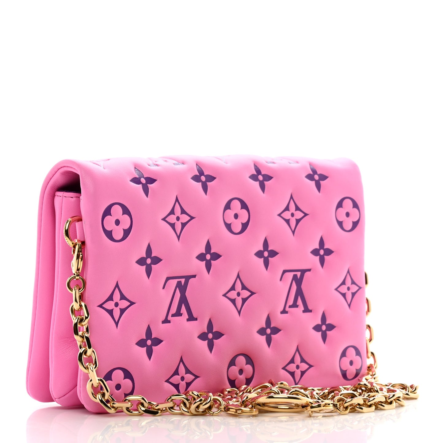 Lambskin Embossed Monogram Vuittamins Pochette Coussin Rose Violet