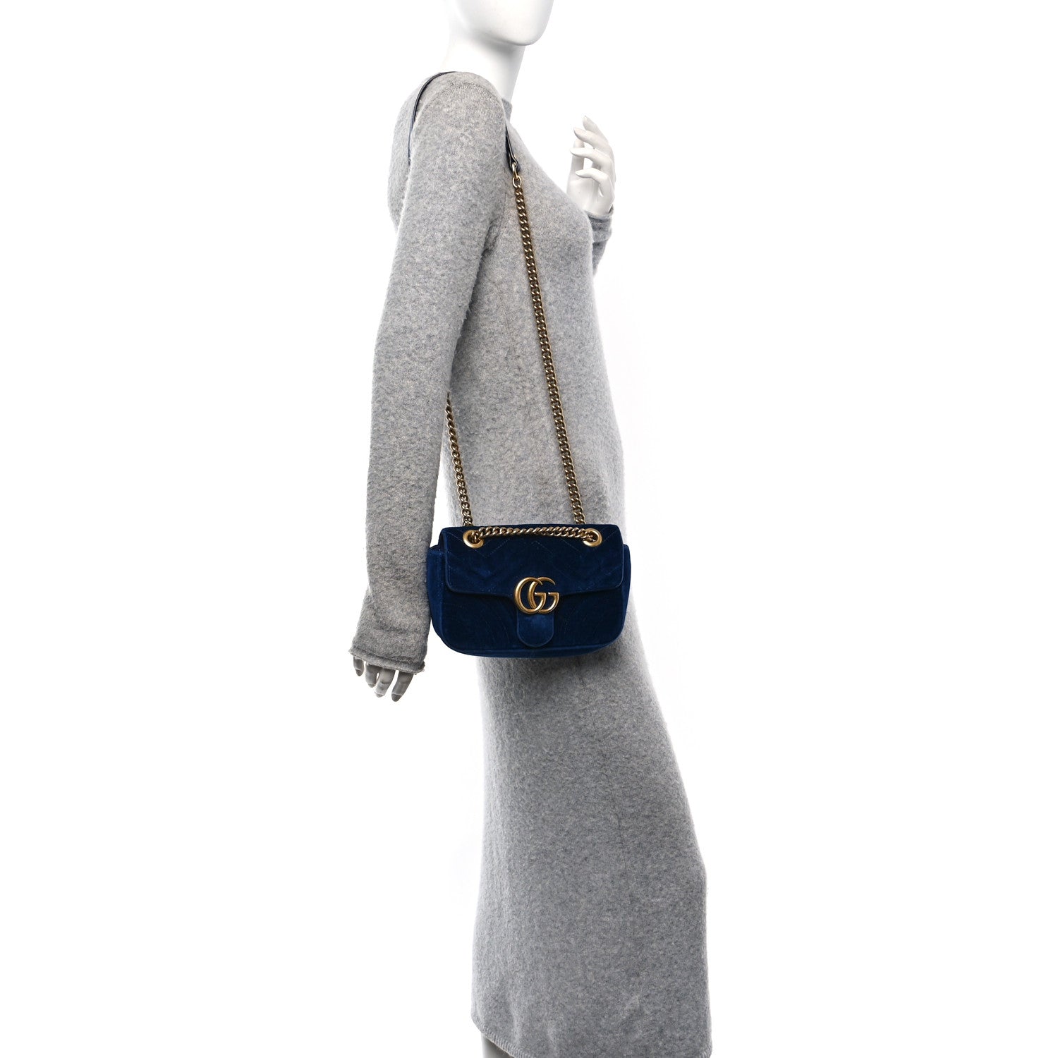 Gucci Velvet Matelasse Mini GG Marmont Shoulder Bag Cobalt Blue 2 of 10