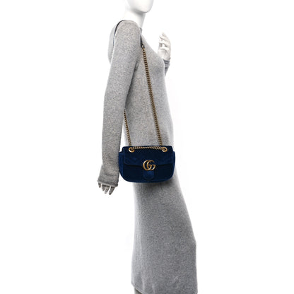 Gucci Velvet Matelasse Mini GG Marmont Shoulder Bag Cobalt Blue 2 of 10
