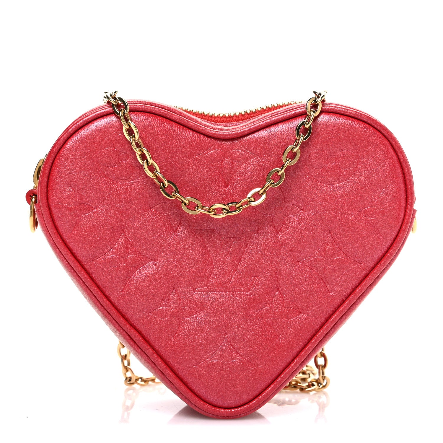 Louis Vuitton Lambskin Embossed Monogram Fall In Love Sac Coeur Heart Chain Bag Lipstick Red 1 of 9