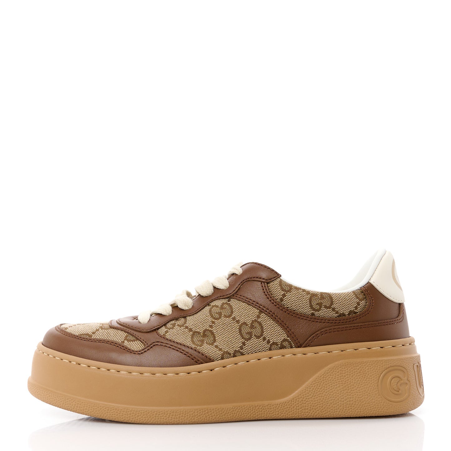 Calfskin GG Monogram Womens Platform 55mm Sneakers 36 Hezelnut Beige Ebony Mystic White