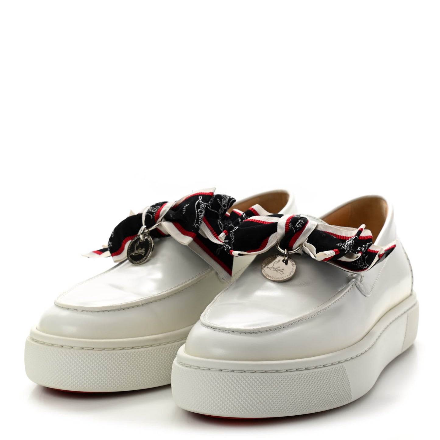 Calfskin Womens Ferry Paquet Bow Sneaker Boat Flats 37.5 White