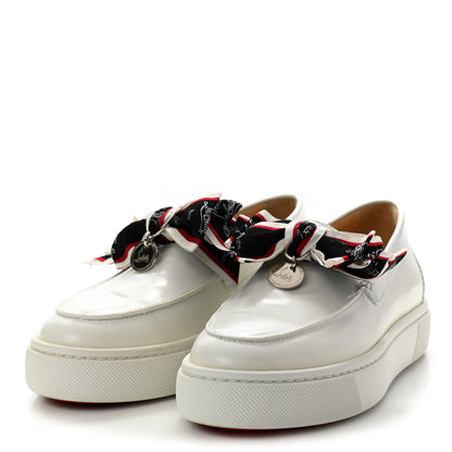Christian Louboutin Calfskin Womens Ferry Paquet Bow Sneaker Boat Flats 37.5 White 3 of 10