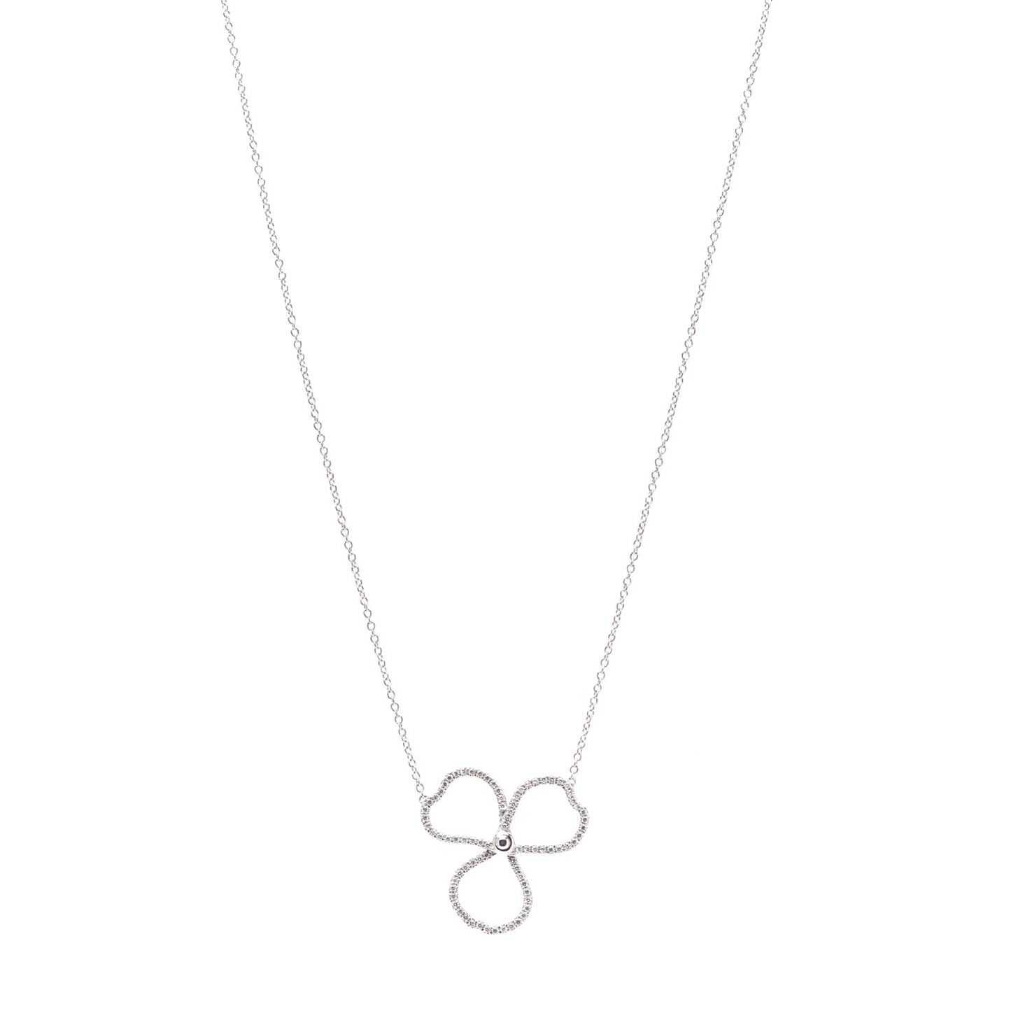 Platinum Diamond Large Paper Flowers Pendant Necklace