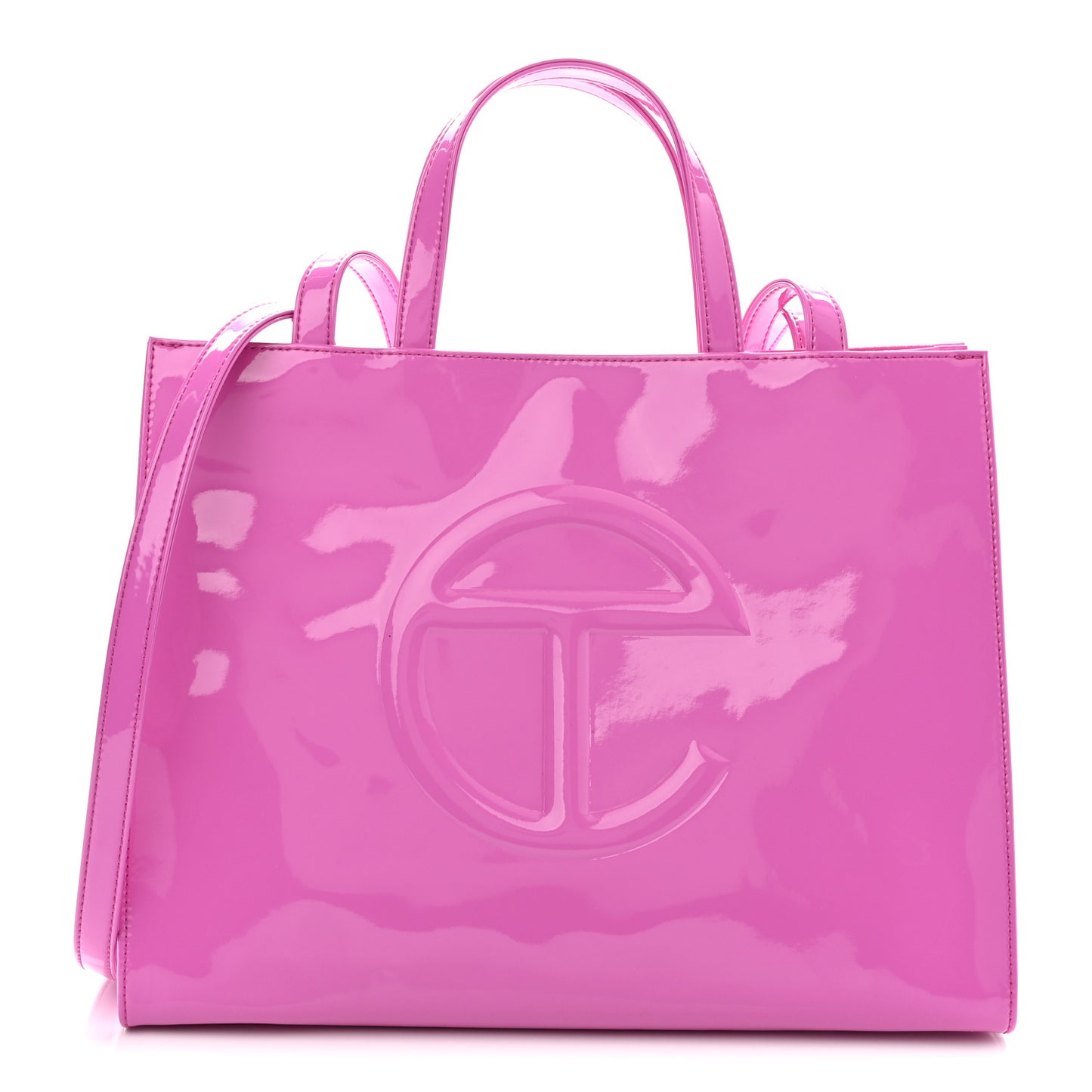 Patent Vegan Leather Medium Shopping Bag Pink