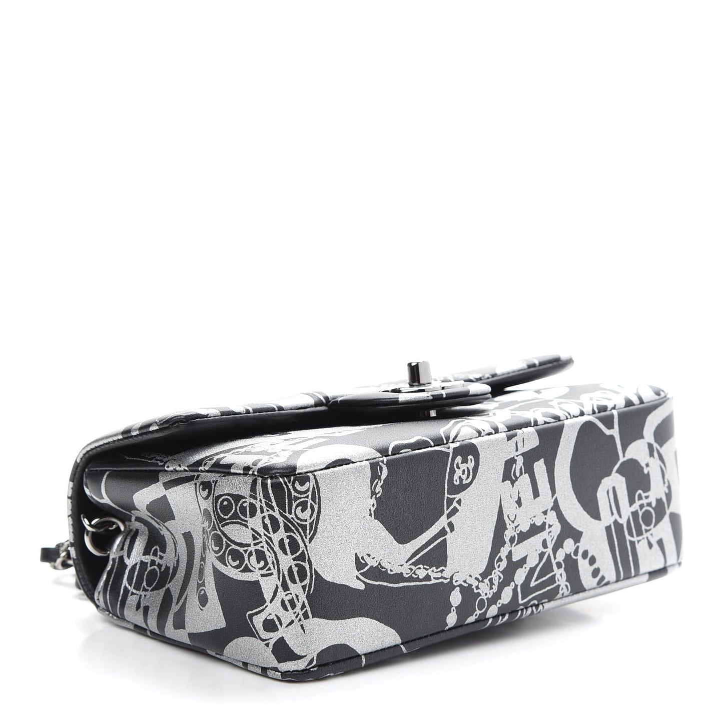 Lambskin Printed Mini Rectangular Flap Black Silver