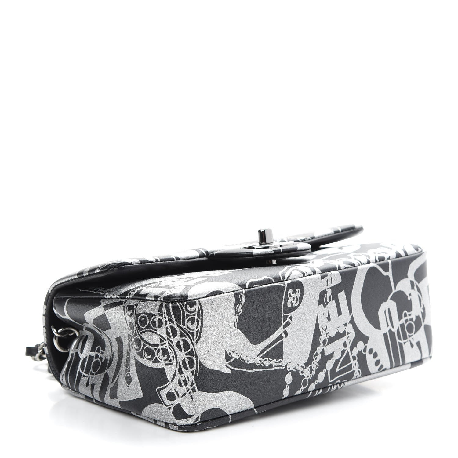 Chanel Lambskin Printed Mini Rectangular Flap Black Silver 4 of 9