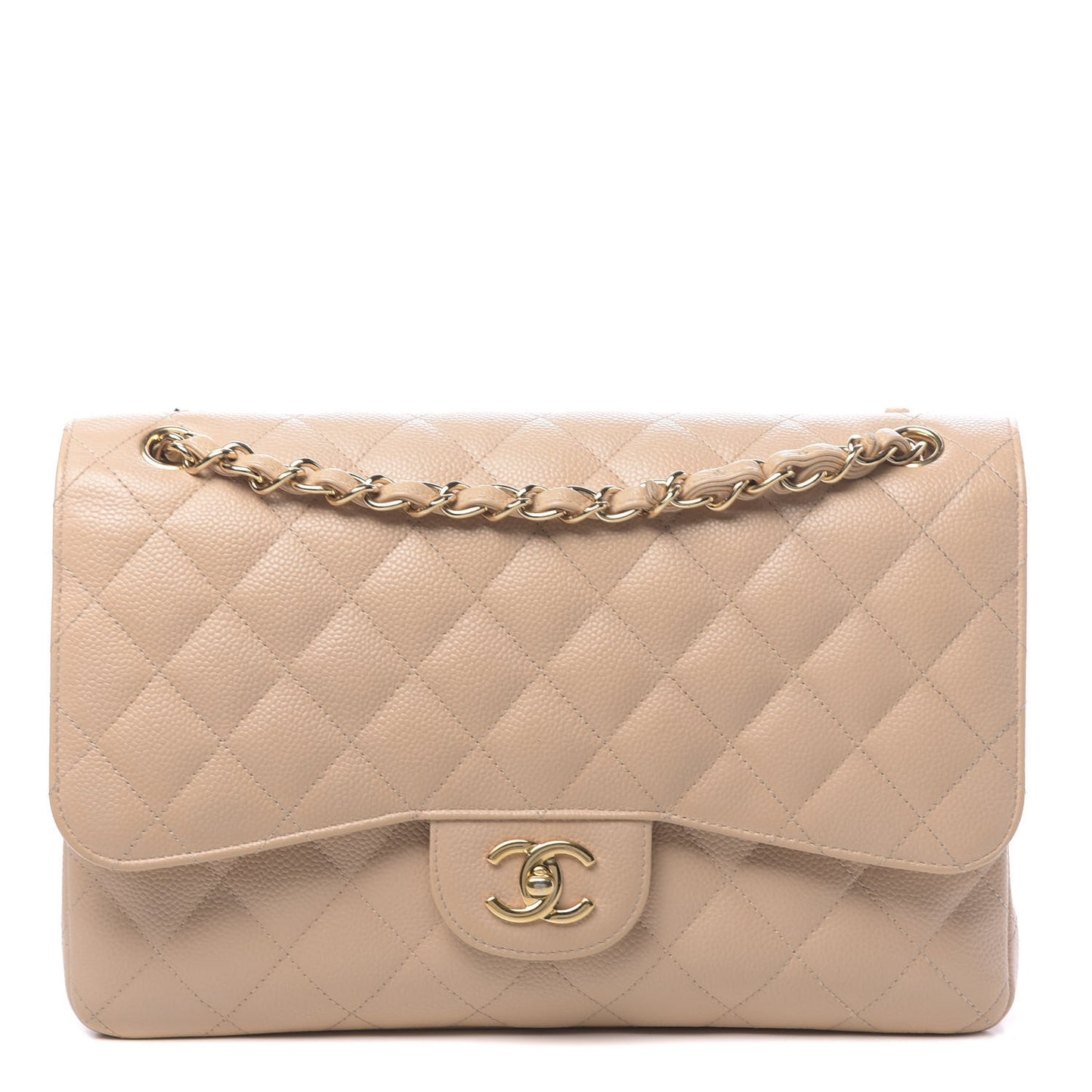 Caviar Quilted Jumbo Double Flap Beige Clair