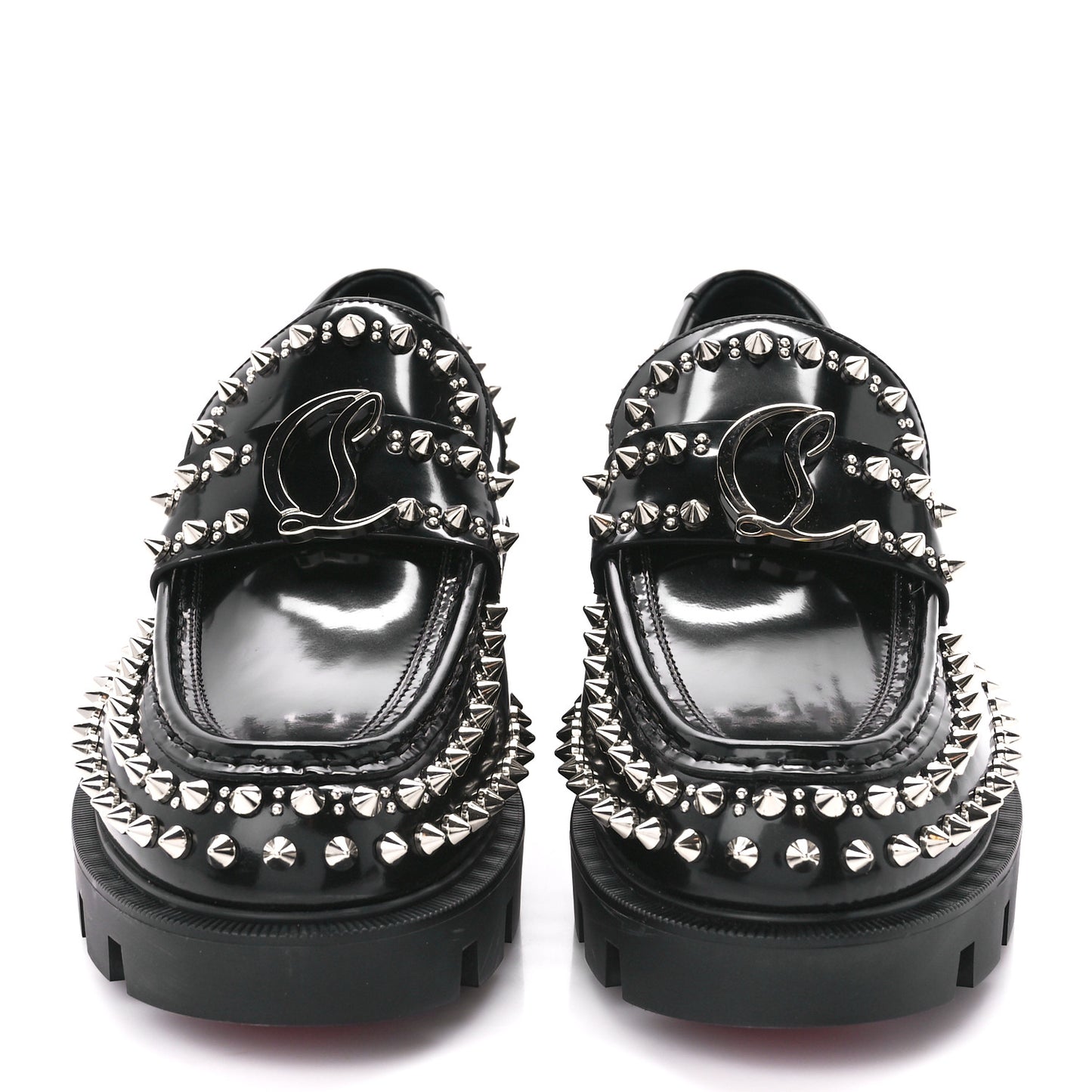 Calfskin Abrasivato Spike Womens Loafers 39 Black
