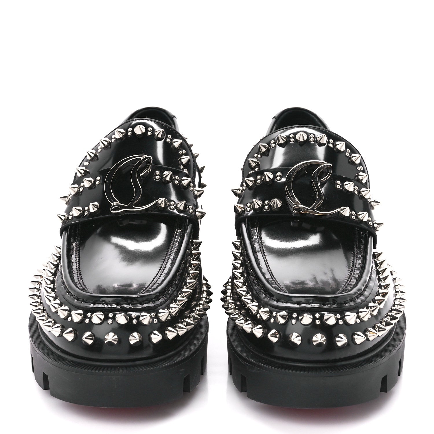 Christian Louboutin Calfskin Abrasivato Spike Womens Loafers 39 Black 2 of 10