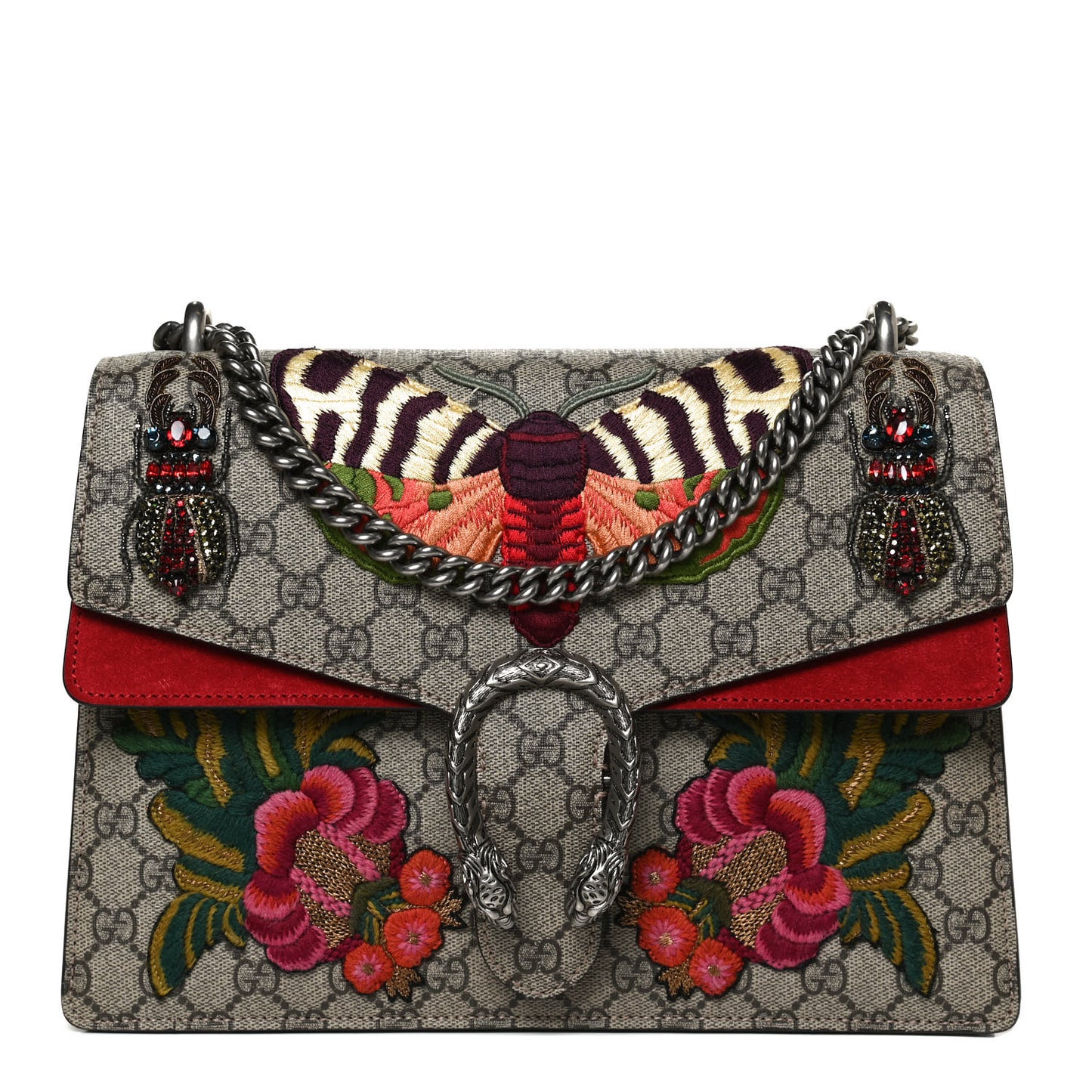 GG Supreme Monogram Embroidered Medium Dionysus Shoulder Bag Beige Hibiscus