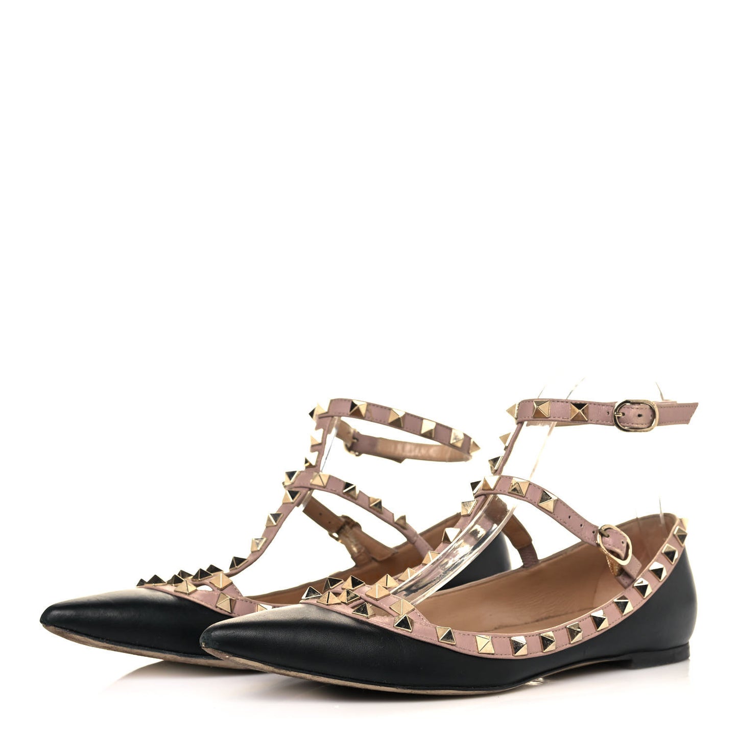 Calfskin Nappa Rockstud Cage Ballerina Flats 38.5 Black Poudre