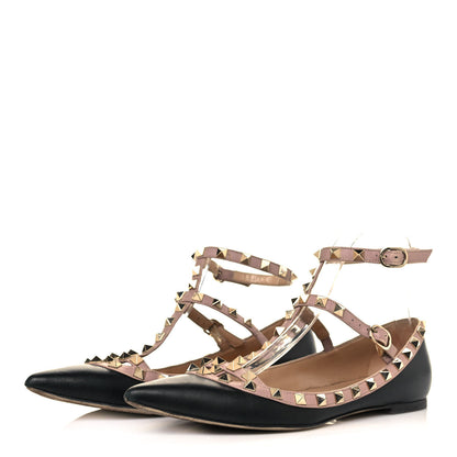 Valentino Garavani Calfskin Nappa Rockstud Cage Ballerina Flats 38.5 Black Poudre 2 of 7
