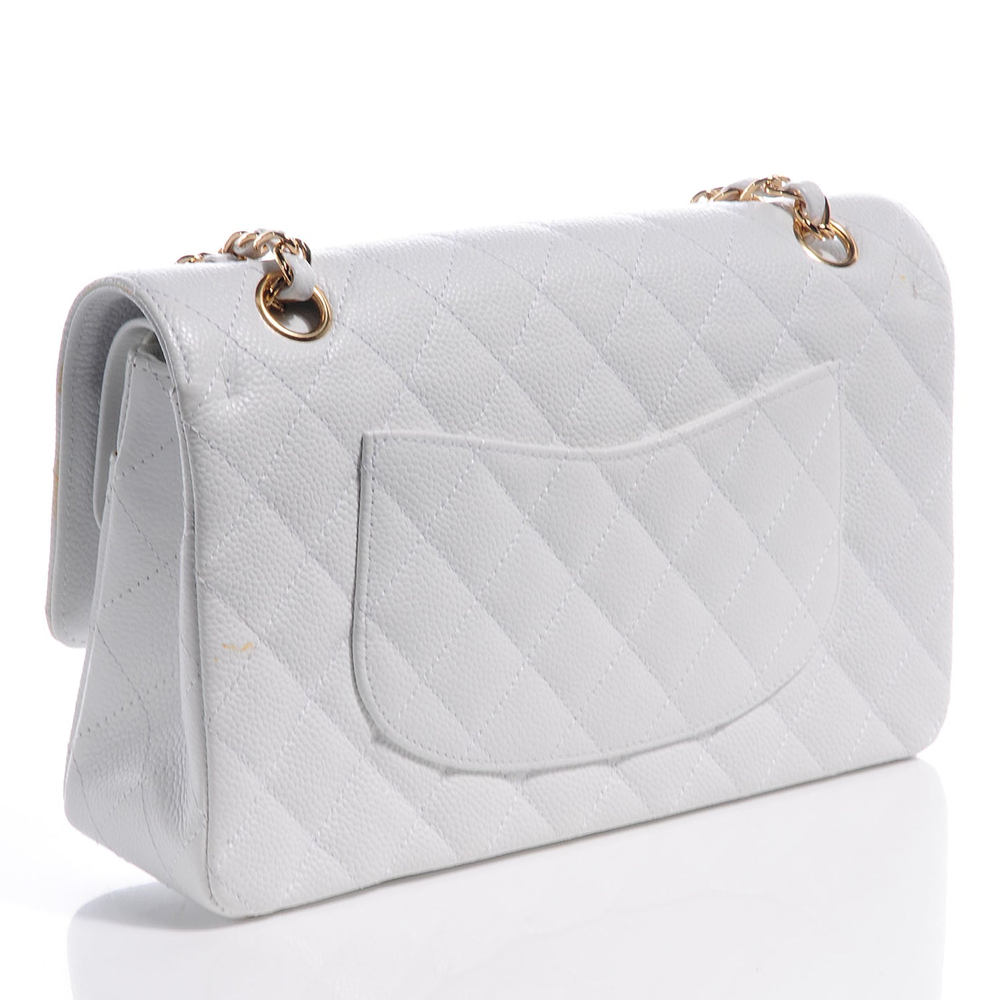 Caviar Quilted Medium Double Flap White