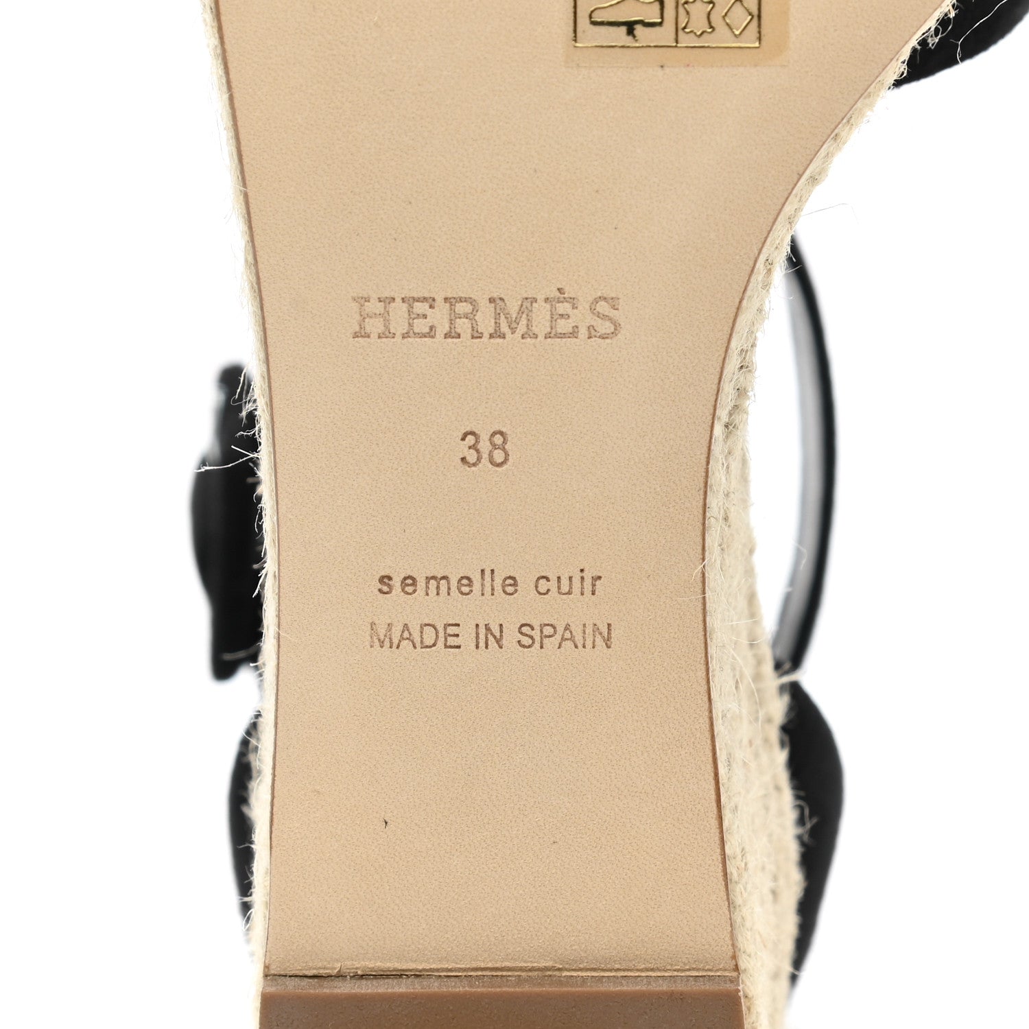 Hermes Suede Elda Espadrille Wedge Sandals 38 Black 6 of 9
