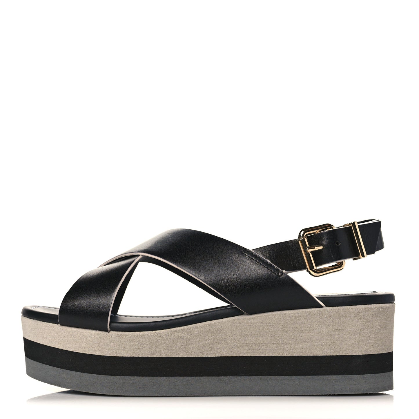 Nappa Criss Cross Platform Sandals 37 Black White