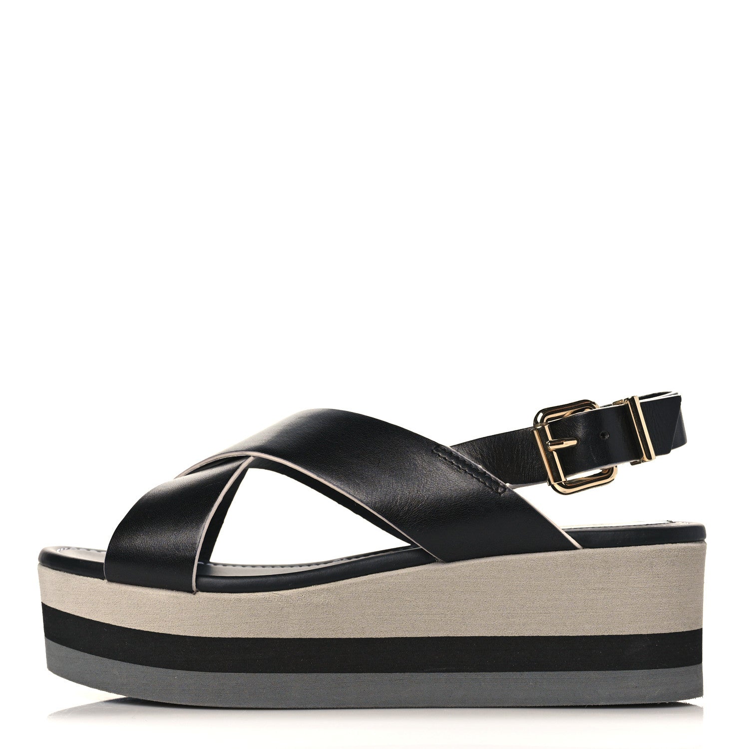 Fendi Nappa Criss Cross Platform Sandals 37 Black White 1 of 8