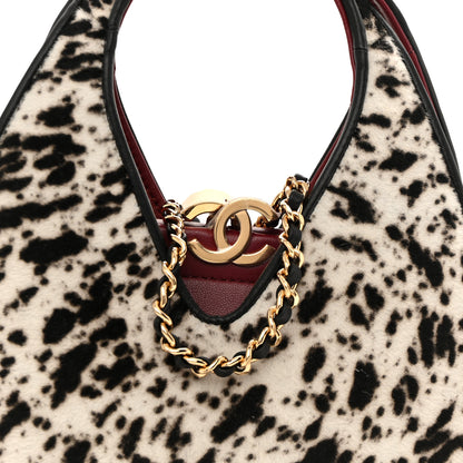Chanel Pony Hair Printed Chic Lady Small Shopping Tote White Black 8 of 11