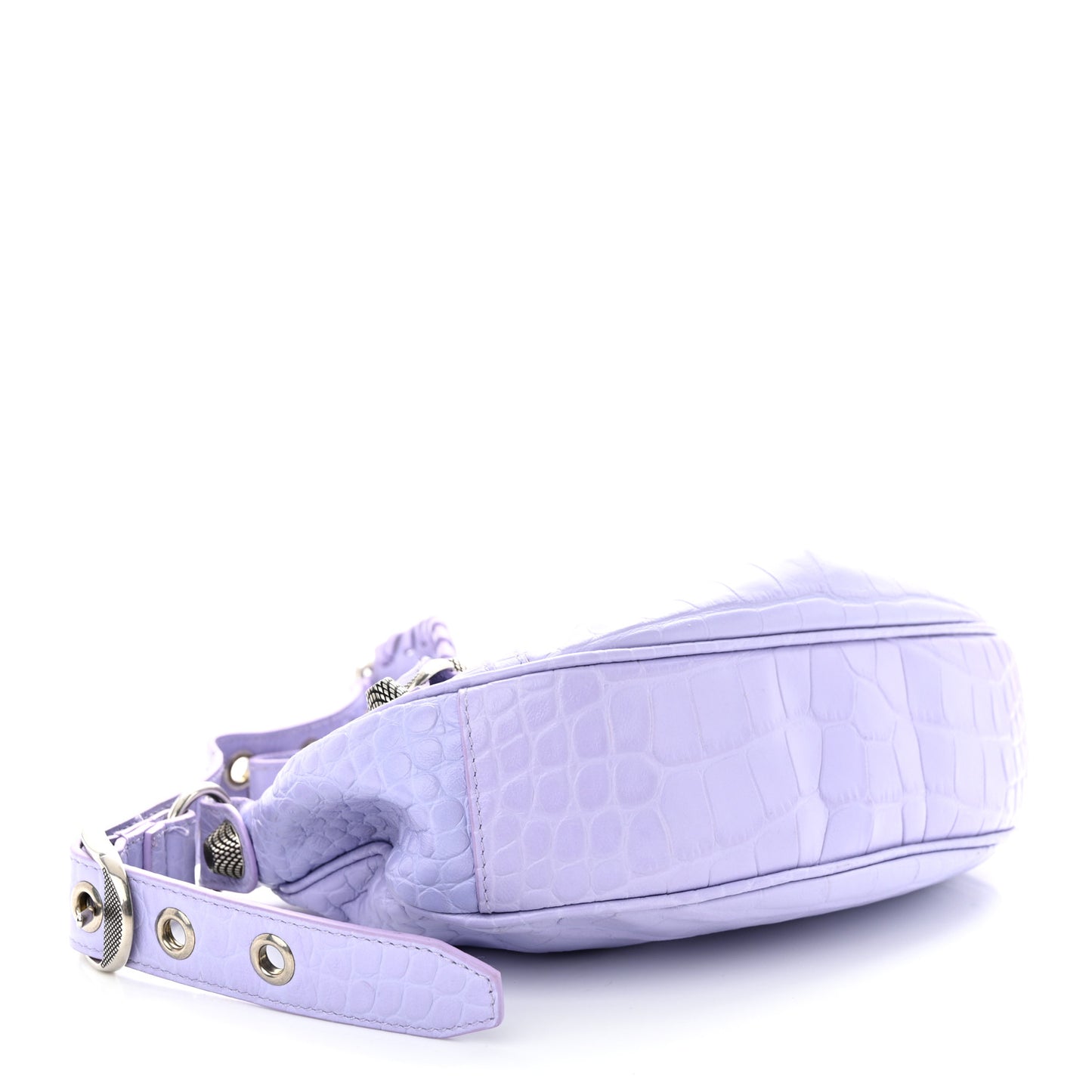 Extra Supple Calfskin Crocodile Embossed Le Cagole Shoulder Bag XS Lilac