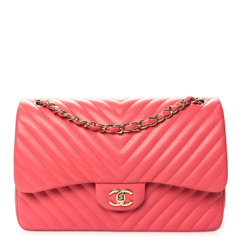 Lambskin Chevron Quilted Jumbo Double Flap Pink