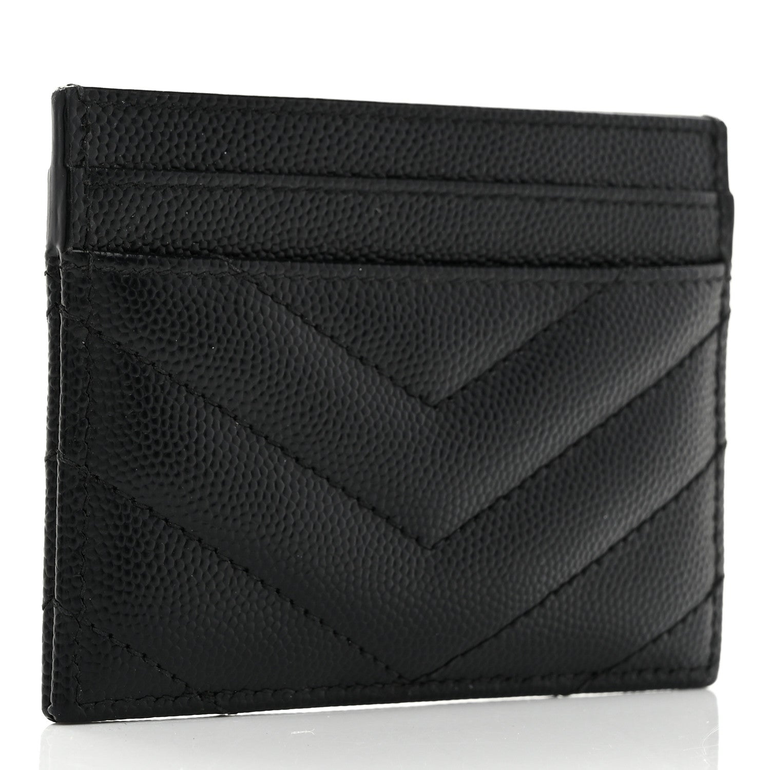 Saint Laurent Grain De Poudre Matelasse Chevron Monogram Credit Card Case Black 3 of 8