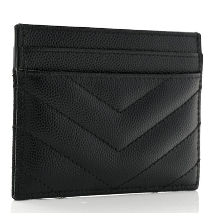 Saint Laurent Grain De Poudre Matelasse Chevron Monogram Credit Card Case Black 3 of 8