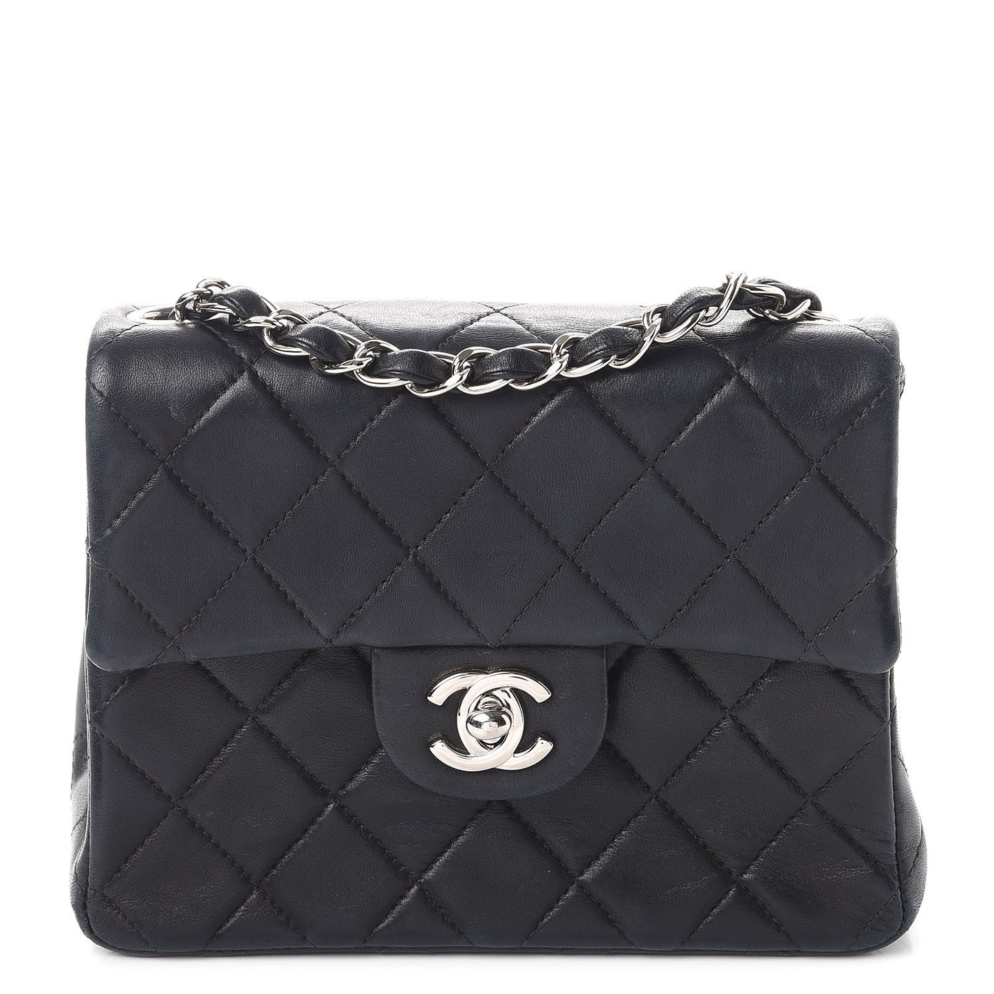Lambskin Quilted Mini Square Flap Black
