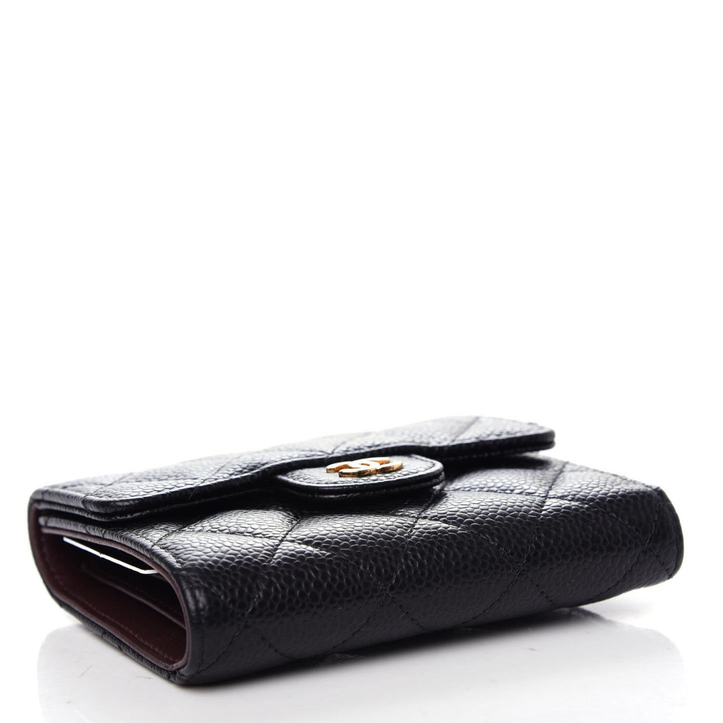 Caviar Quilted Compact Flap Wallet Black