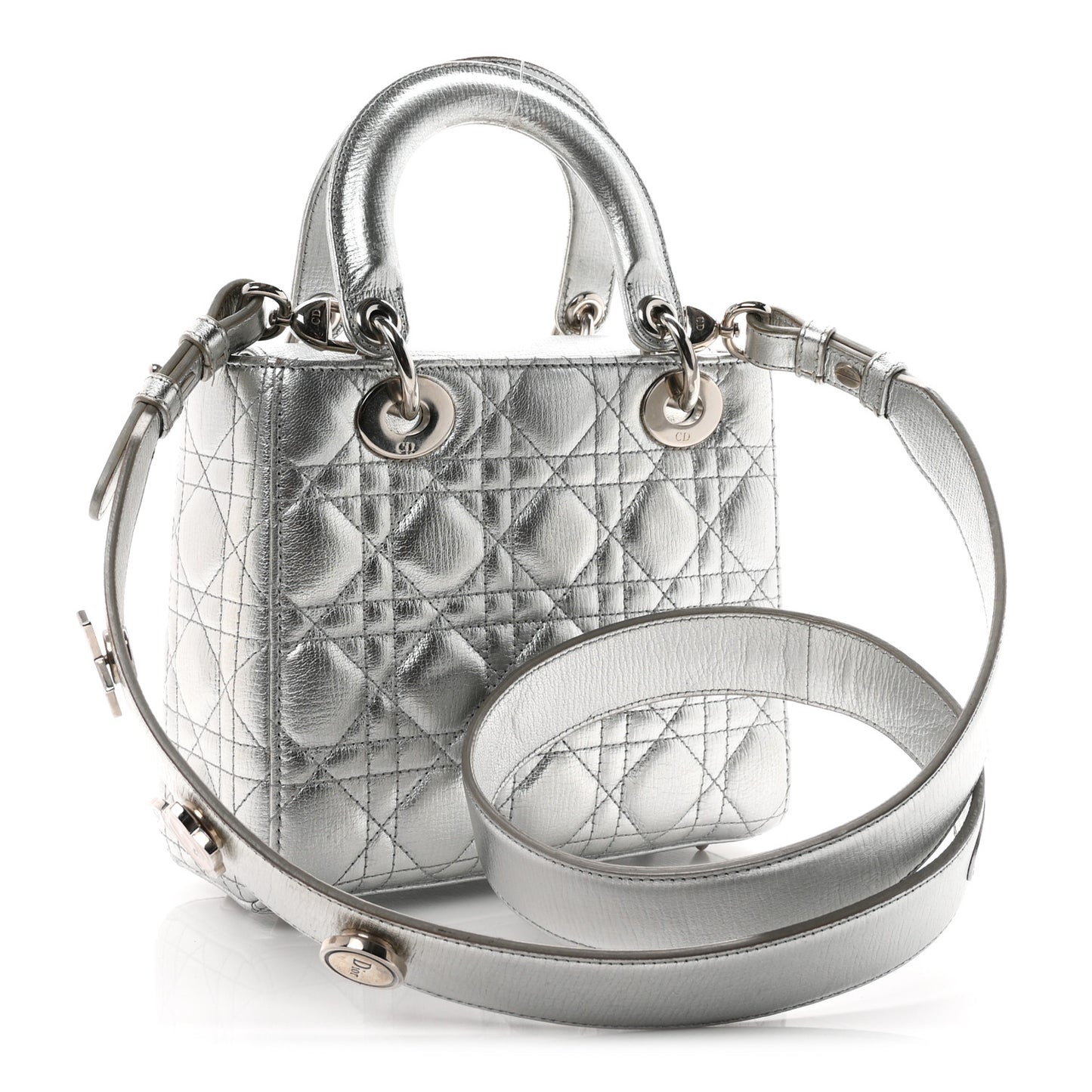 Metallic Grained Calfskin Cannage Small Lucky Badges My Lady Dior Silver