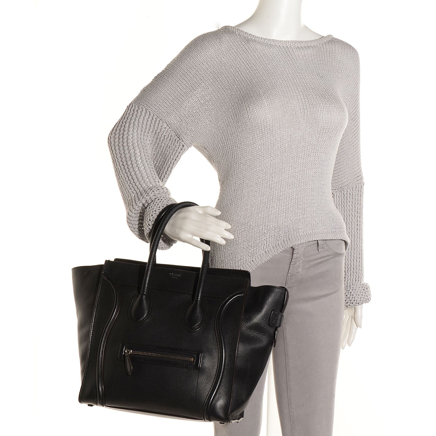 Celine Drummed Calfskin Mini Luggage Black 2 of 9