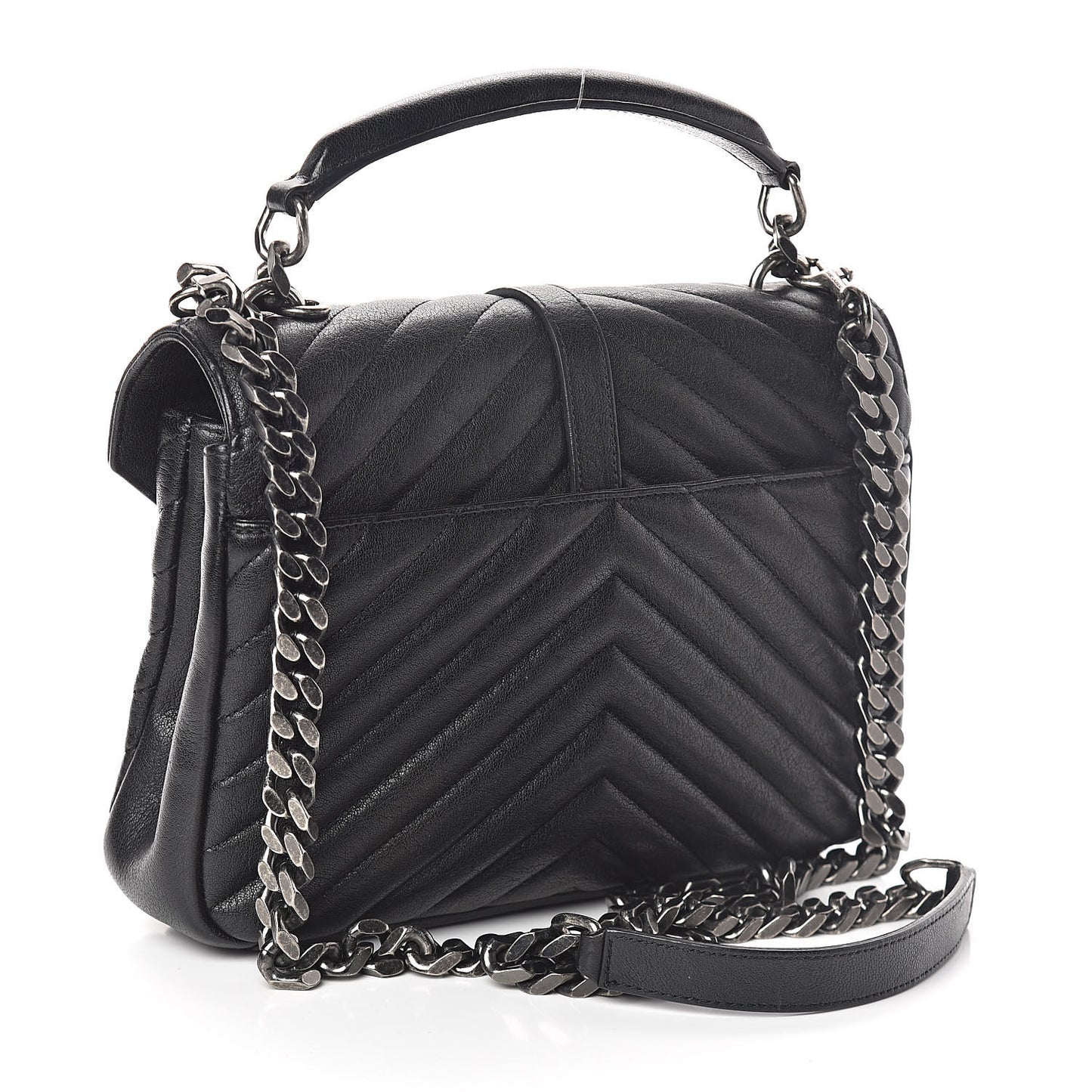 Sheepskin Matelasse Chevron Monogram Medium College Bag Black
