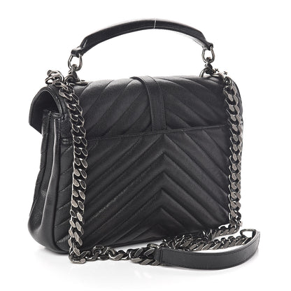 Saint Laurent Sheepskin Matelasse Chevron Monogram Medium College Bag Black 3 of 9