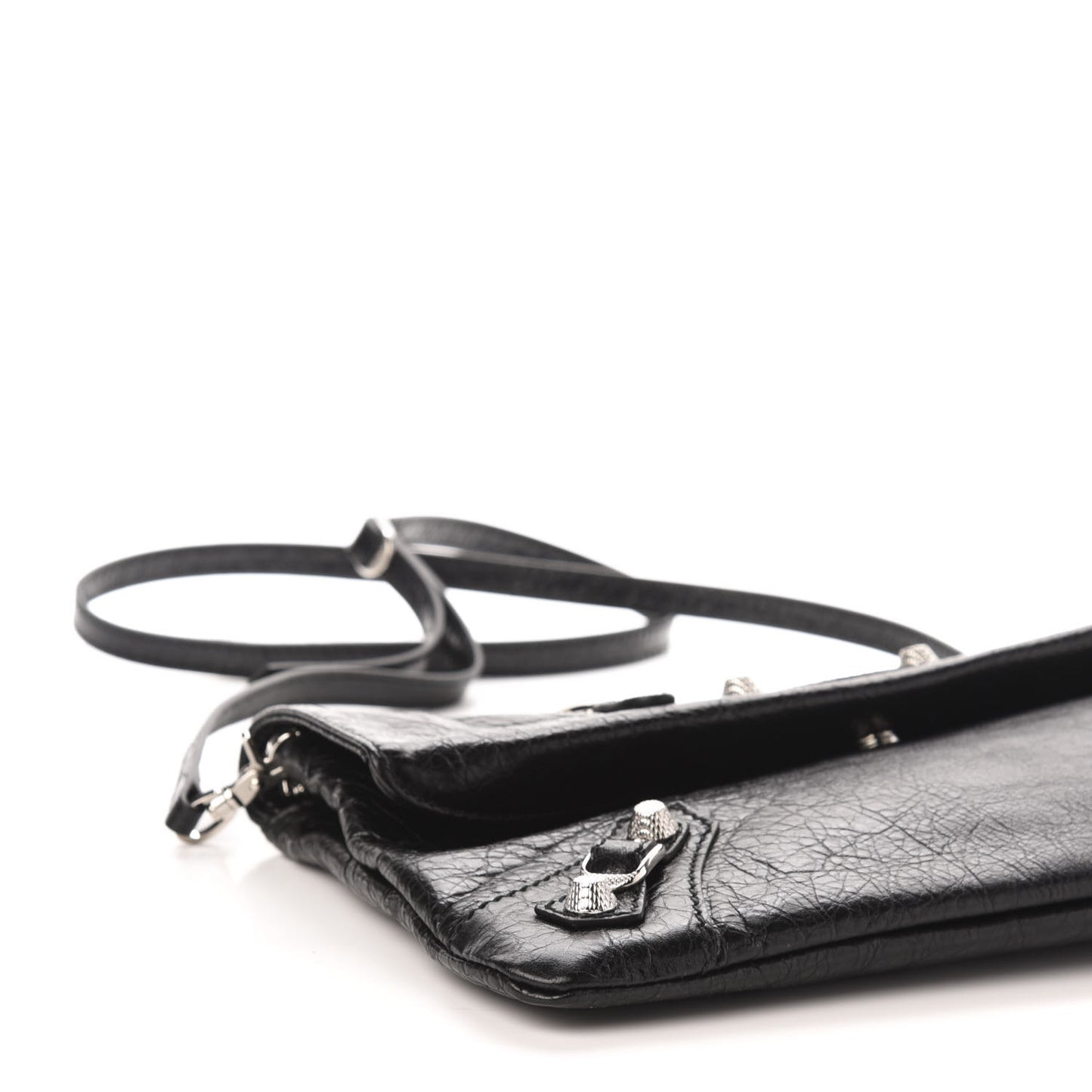 Agneau Giant 12 Silver Hardware Envelope Strap Clutch Black