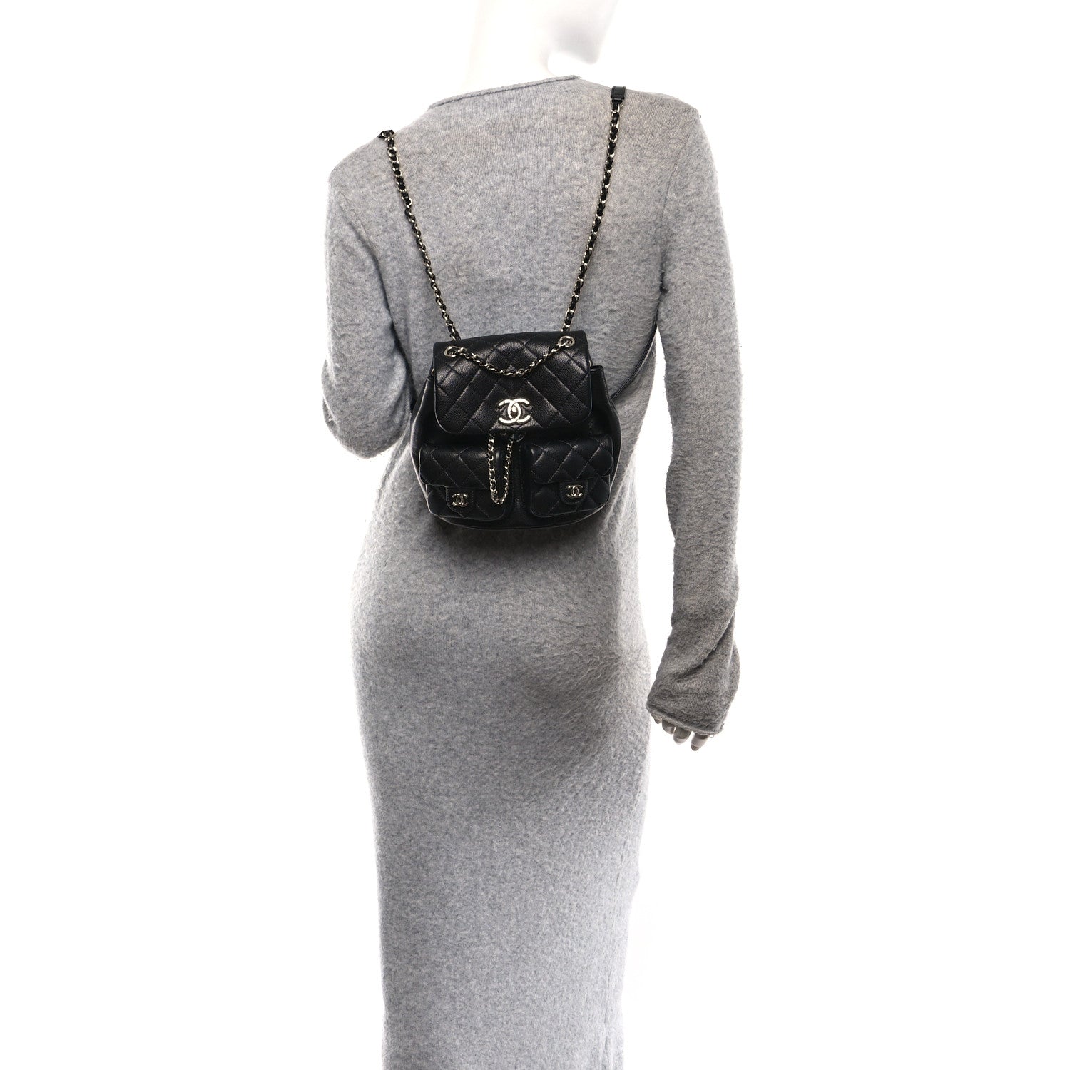 Chanel Shiny Caviar Quilted Small Duma Pockets Drawstring Backpack Black Black 2 of 11