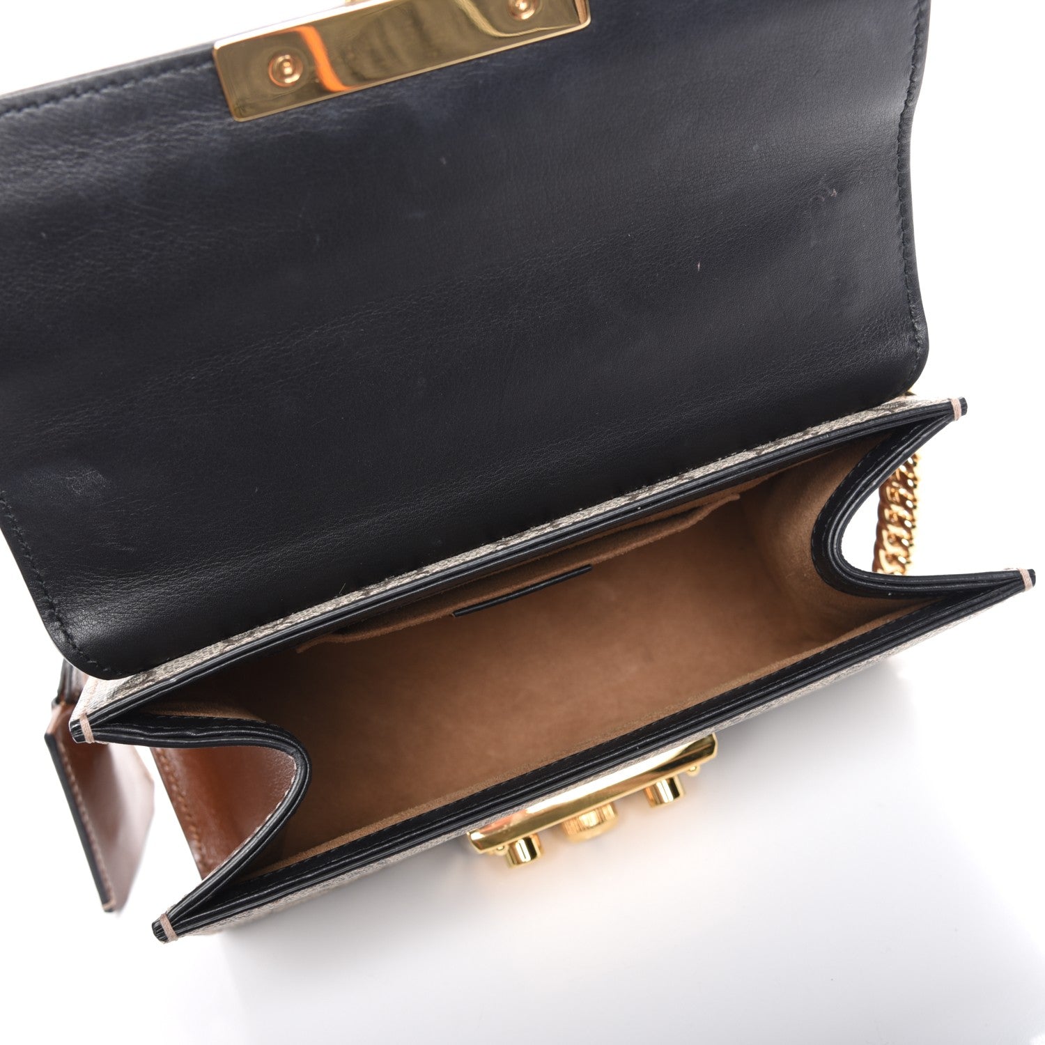 Gucci GG Supreme Monogram Calfskin Small Padlock Shoulder Bag Beige Black Cuir 5 of 7