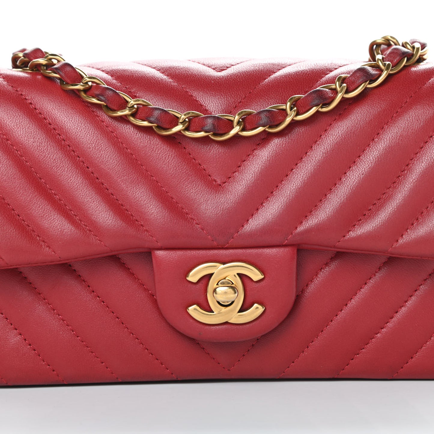 Lambskin Chevron Quilted Mini Rectangular Flap Red