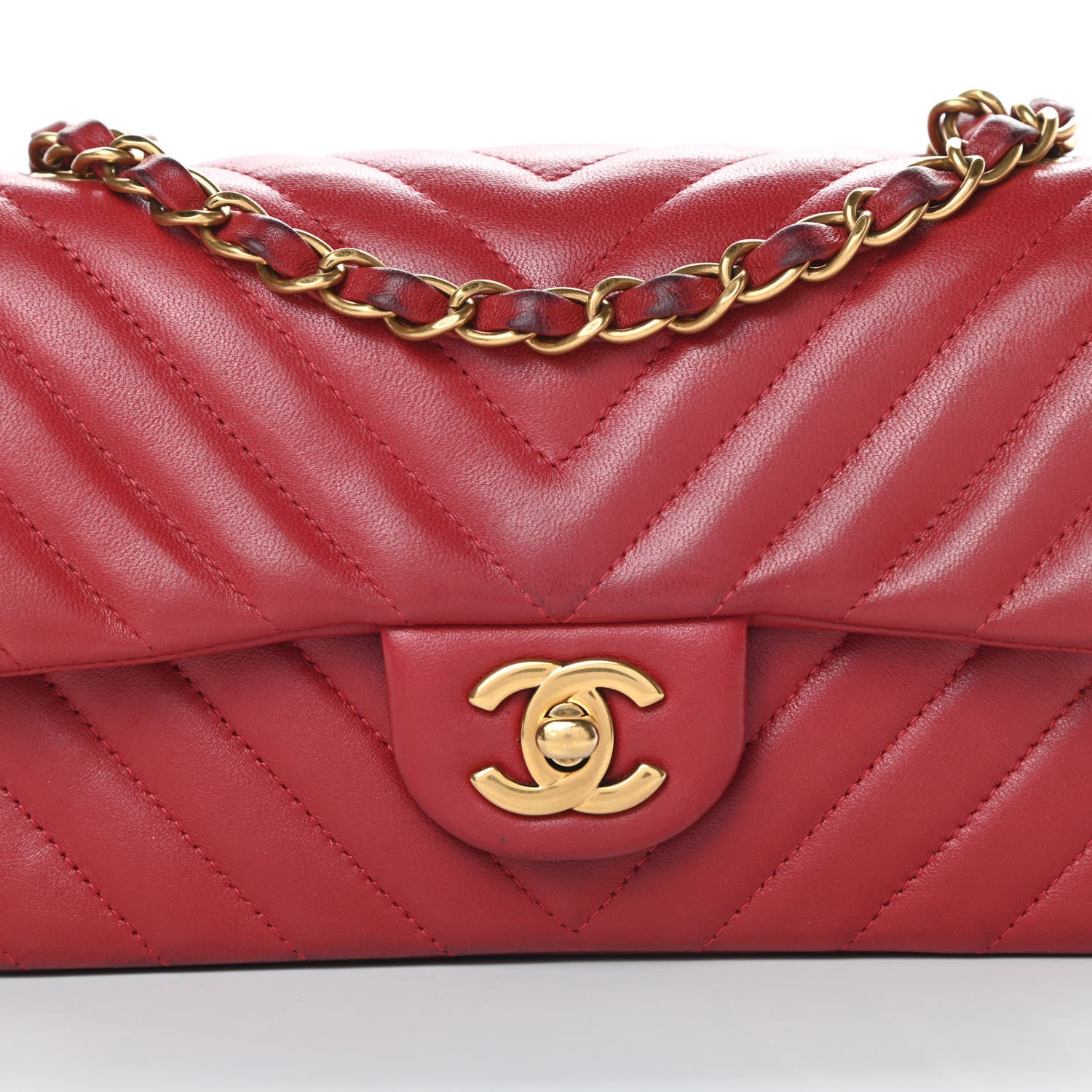 Chanel Lambskin Chevron Quilted Mini Rectangular Flap Red 8 of 20
