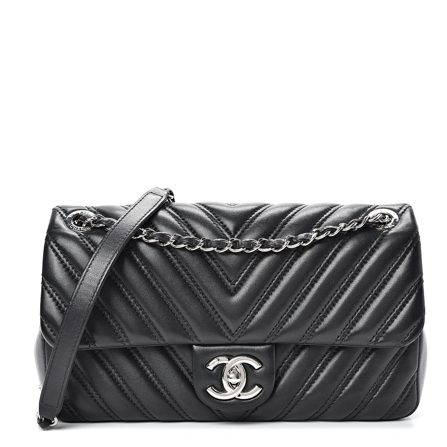 Chanel Lambskin Chevron Double Stitch Medium Single Flap Black 1 of 11