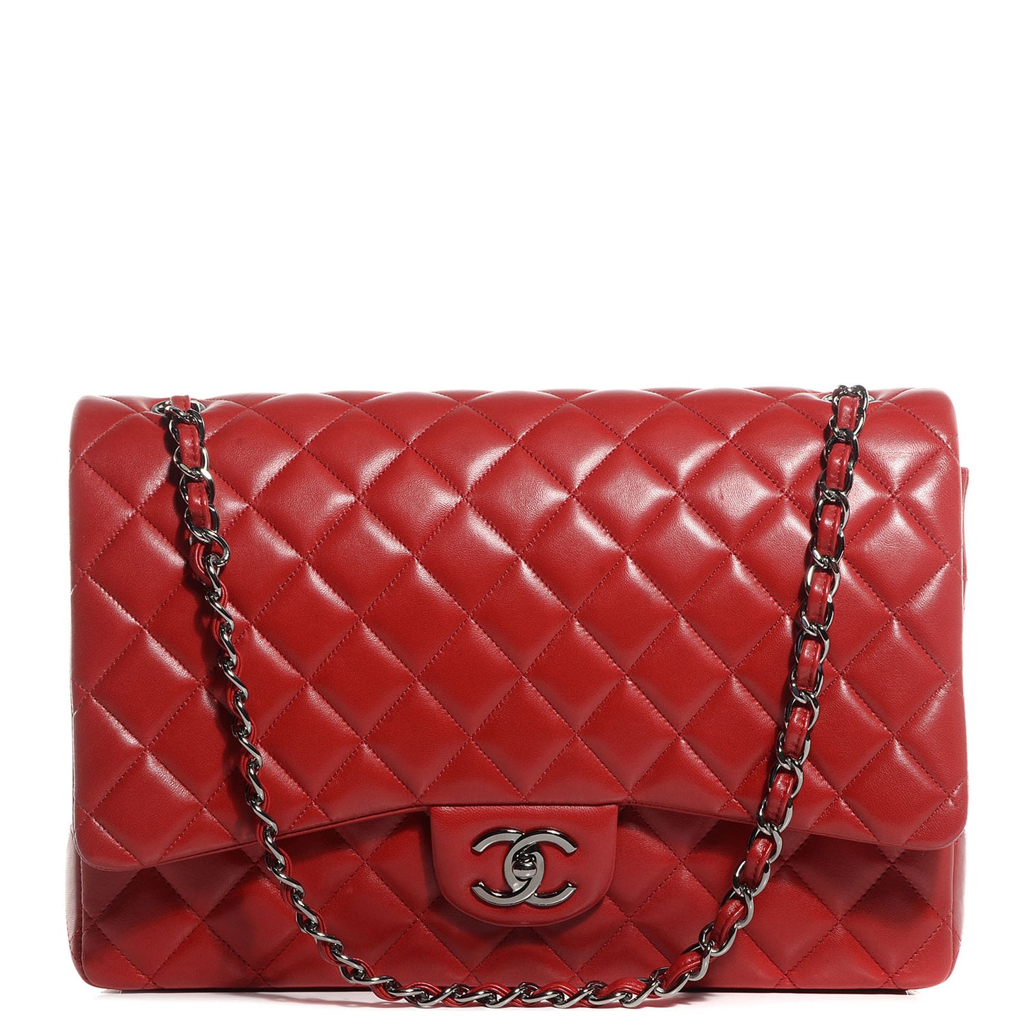 Lambskin Quilted Maxi Double Flap Red