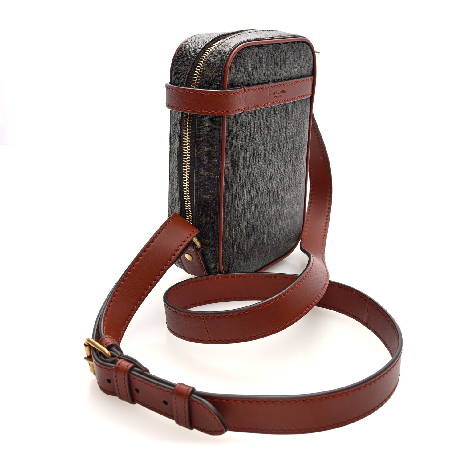 Saint Laurent Canvas Smooth Calfskin Le Monogramme Crossbody Pouch Chestnut 3 of 9