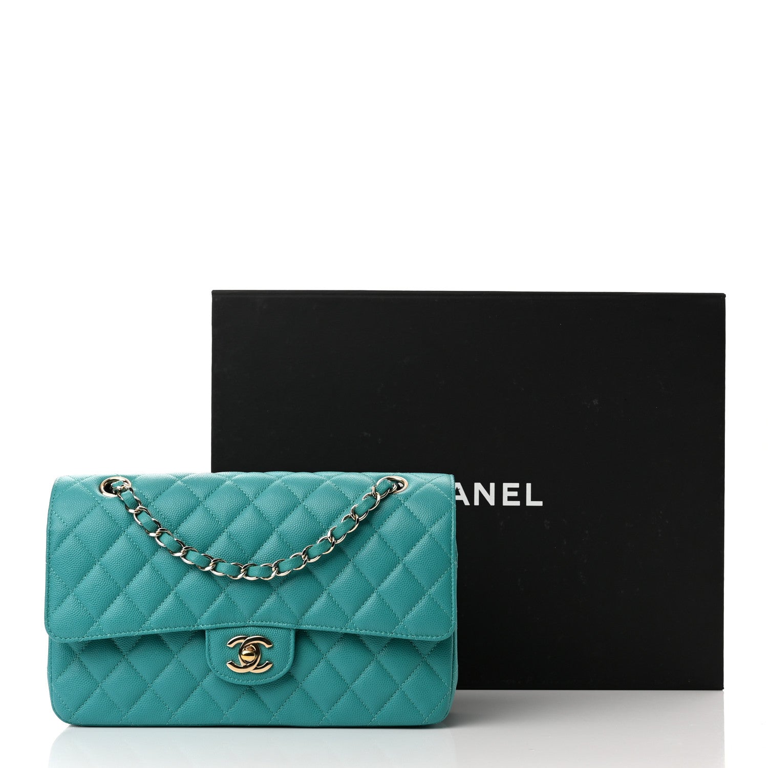 Chanel Caviar Quilted Medium Double Flap Turquoise 11 of 11