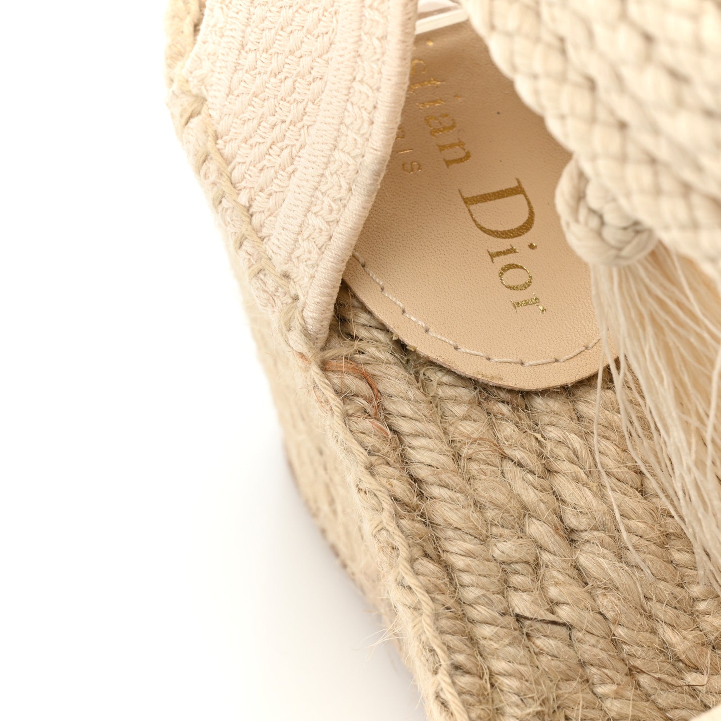 Canvas Embroidered Granville Ankle Tie Espadrille Wedges 38 Cream
