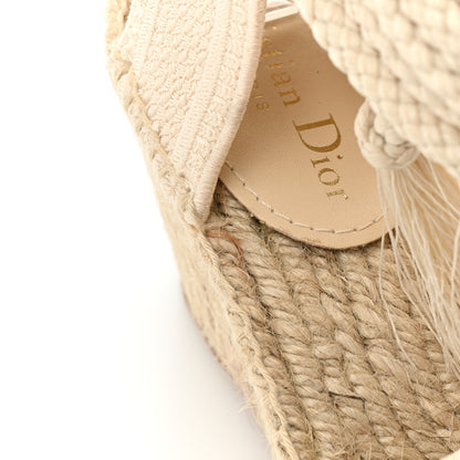 Christian Dior Canvas Embroidered Granville Ankle Tie Espadrille Wedges 38 Cream 11 of 11