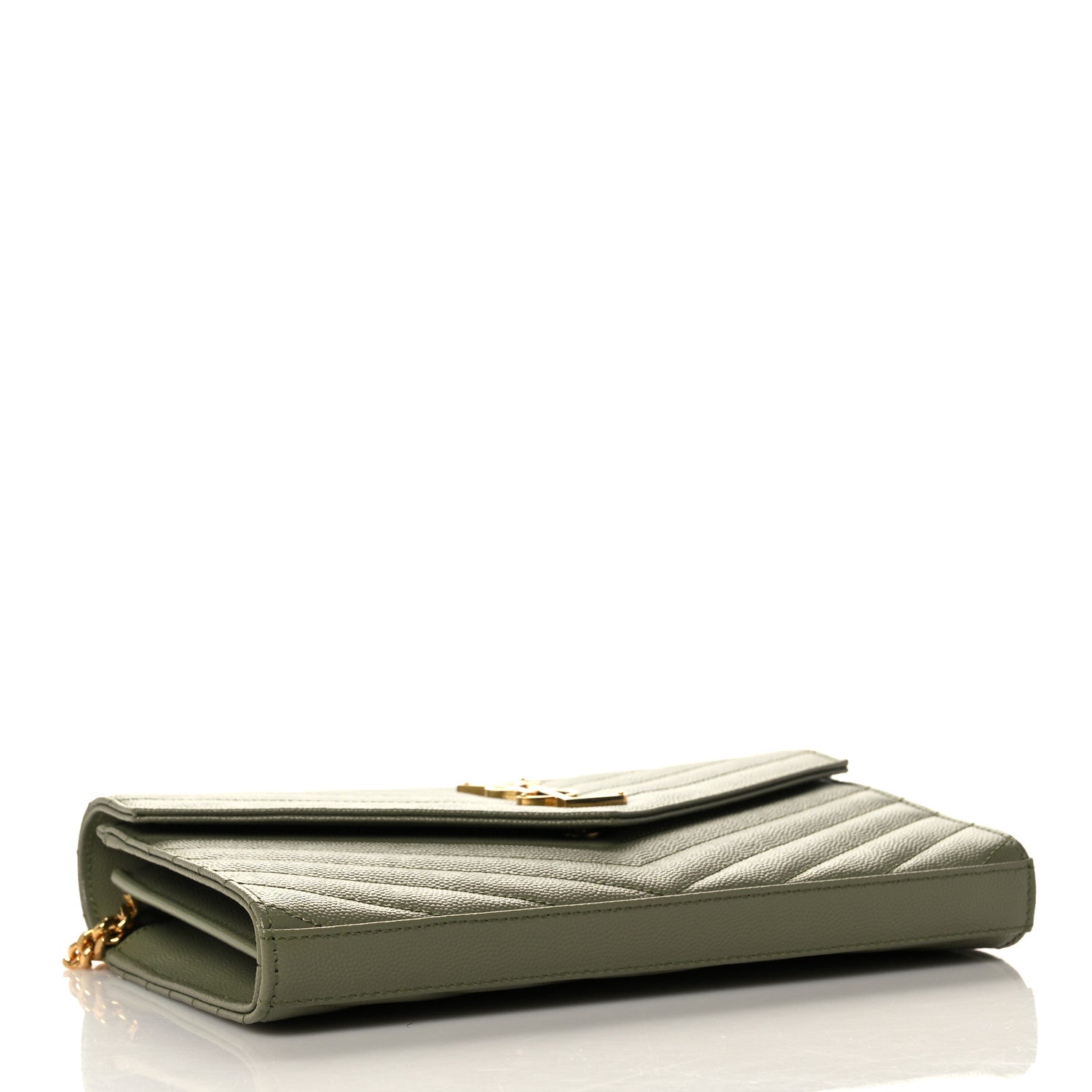 Saint Laurent Grain De Poudre Matelasse Chevron Monogram Chain Wallet Vert Kaki 4 of 8