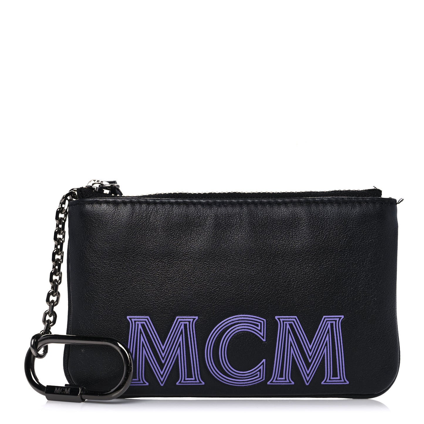 Nappa Logo Embossed Mini Zip Pouch Black