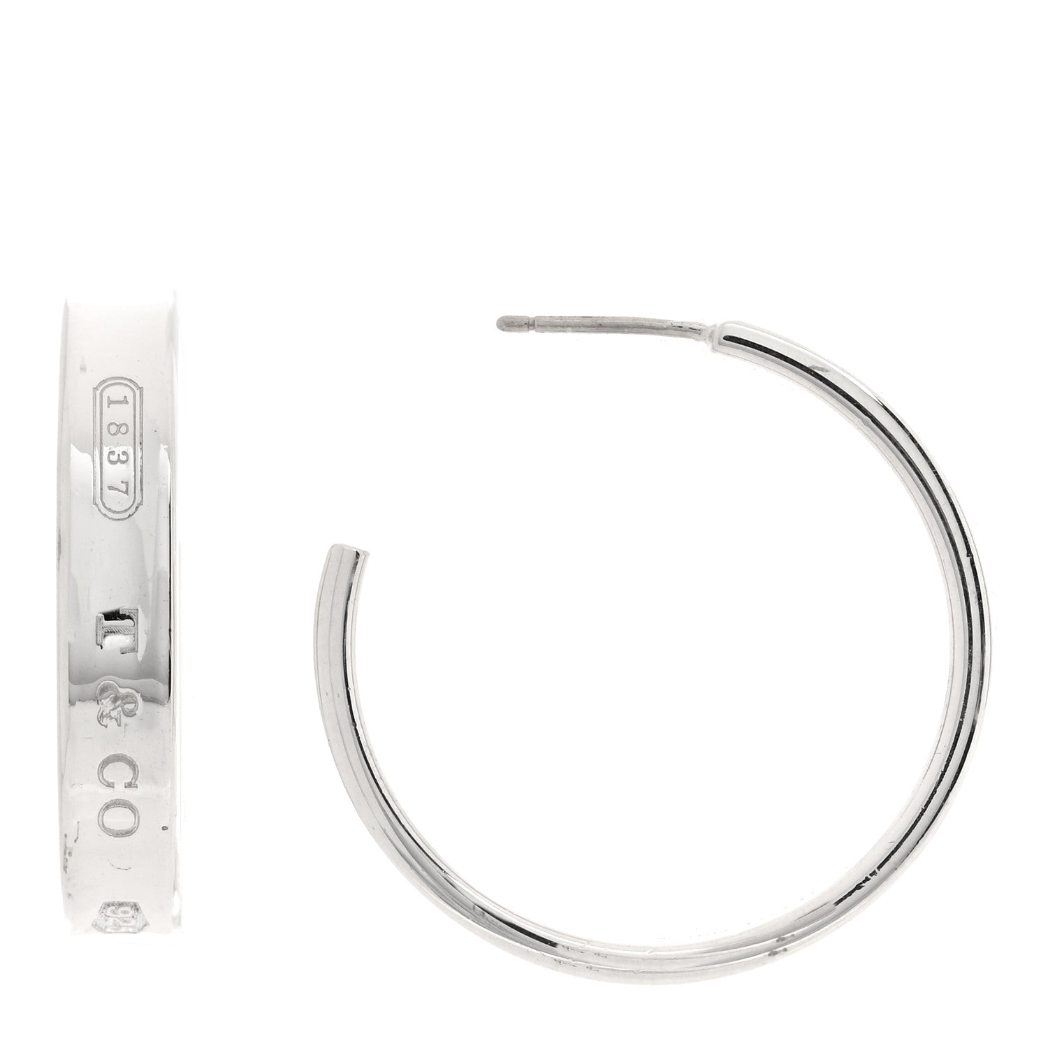 Tiffany Sterling Silver 1837 Medium Narrow Hoop Earrings 1 of 4