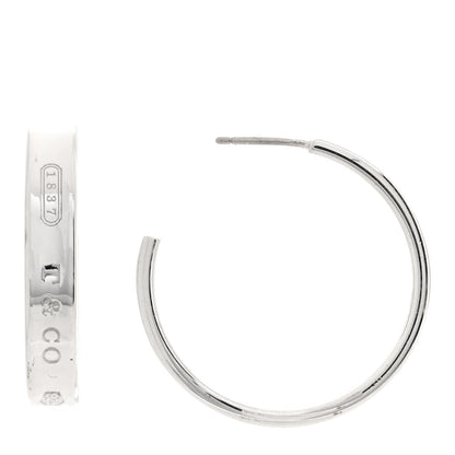 Tiffany Sterling Silver 1837 Medium Narrow Hoop Earrings 1 of 4