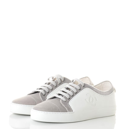 Chanel Calfskin Velvet Womens CC Sneakers 41.5 White Silver 3 of 9