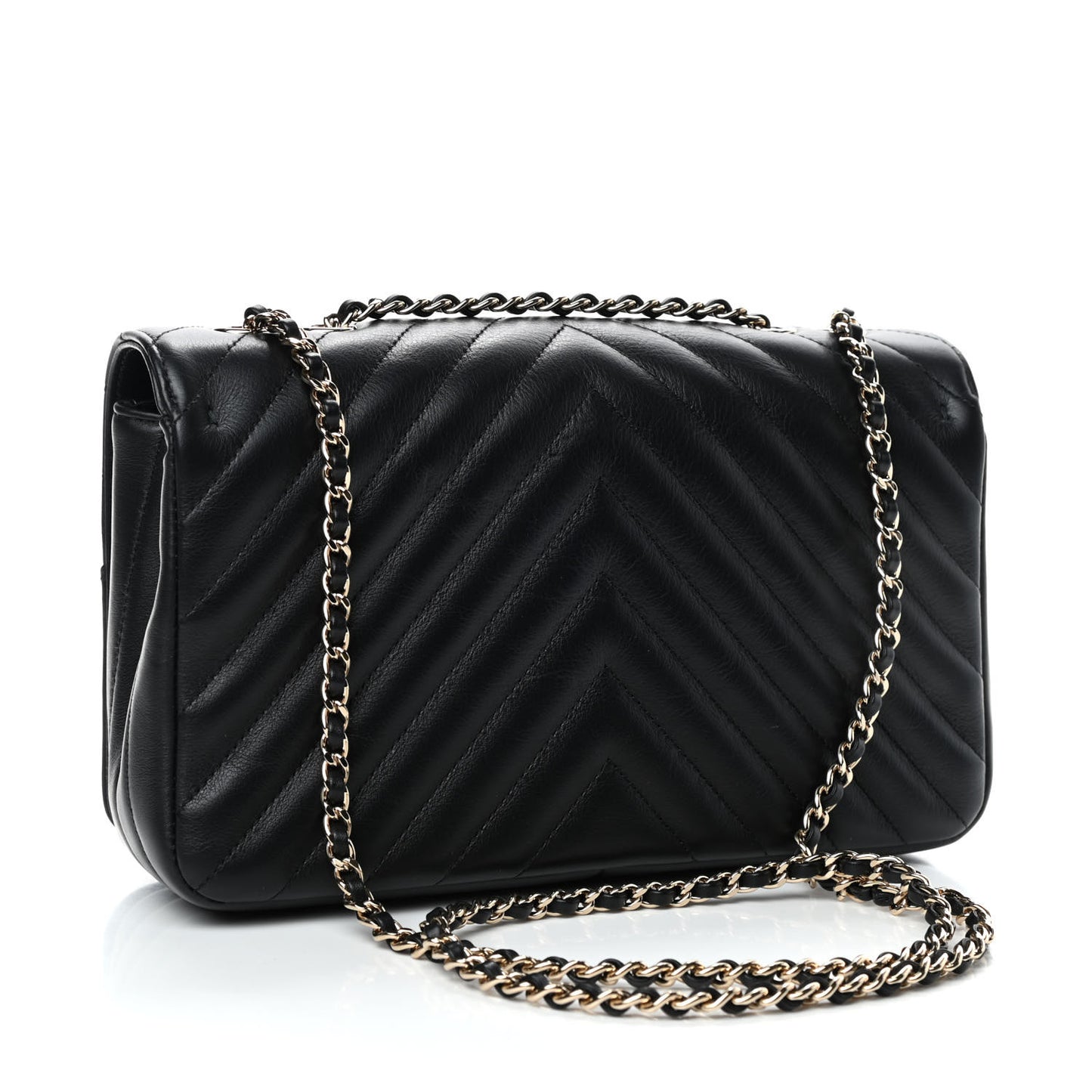 Calfskin Chevron Quilted Small Statement Flap Black