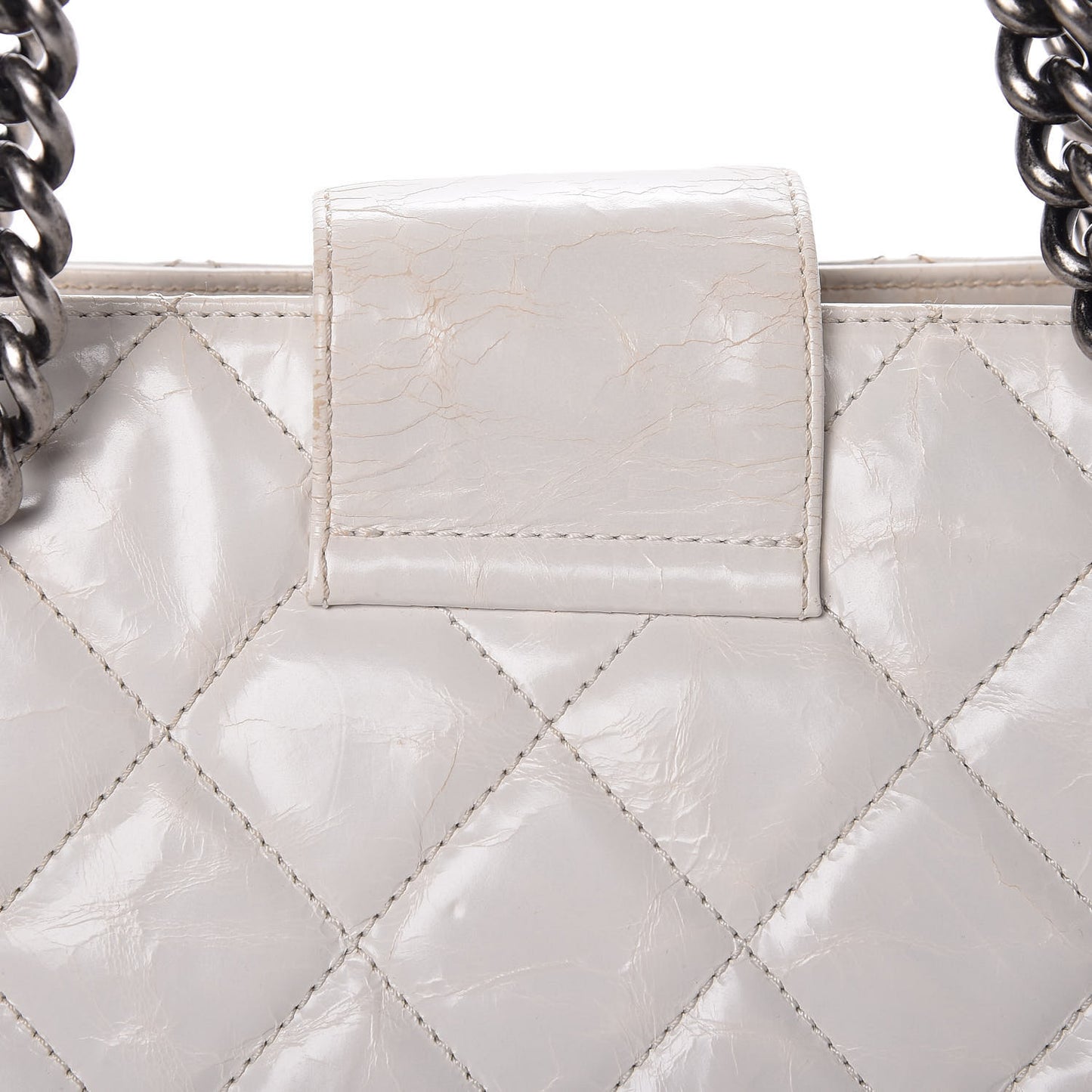 Glazed Crackled Calfskin Small Reissue Tote White